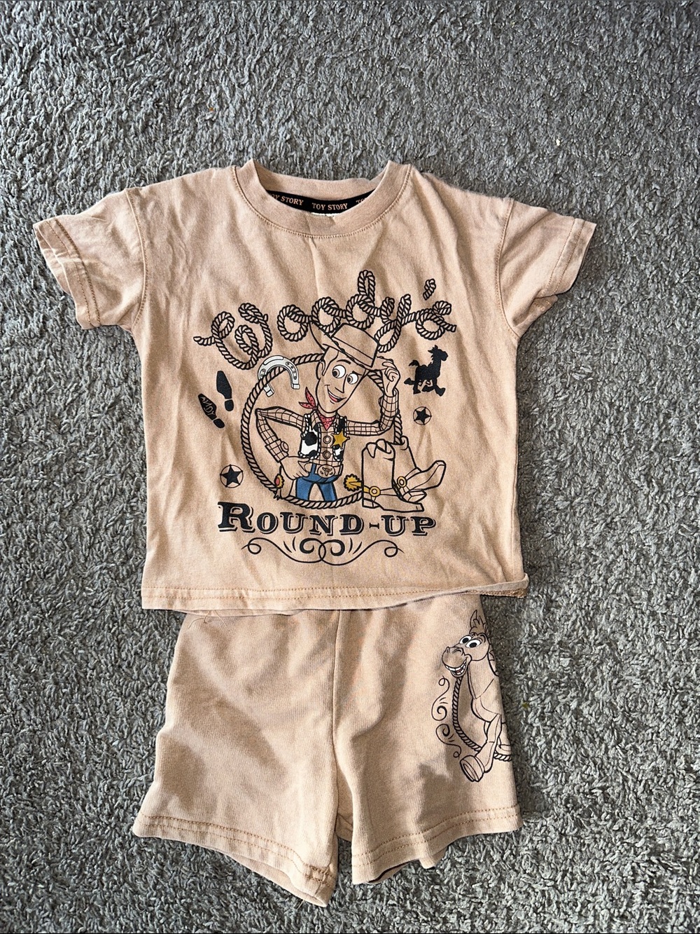 Disney Kids Beige Woody "Round-Up" Matching Tee and Shorts Set